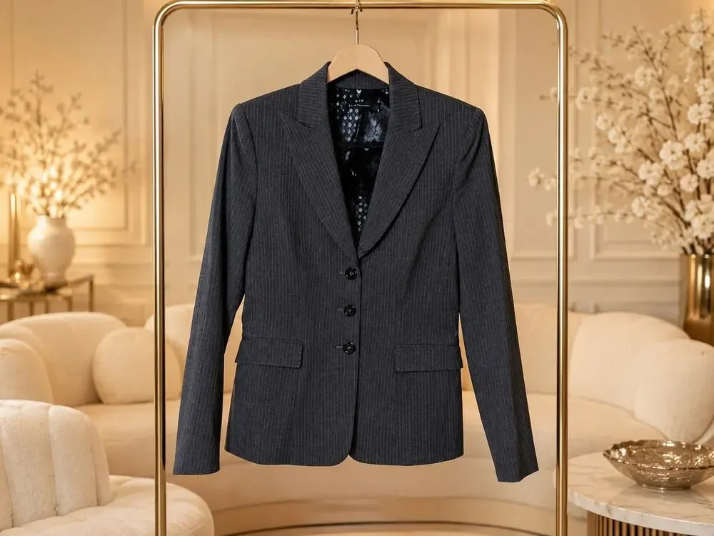 Elie Tahari Pinstripe Wool Blazer Gray Lined Career Jacket Sz 6 NWOT Office Wear